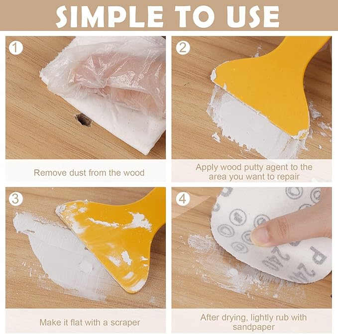 SEISSO Wood Filler & Putty - Waterproof Outdoor Wood Repair Putty, Paintable & Stainable, White Furniture Repair Kit for Wooden Cabinets, Doors, Floors, Tables