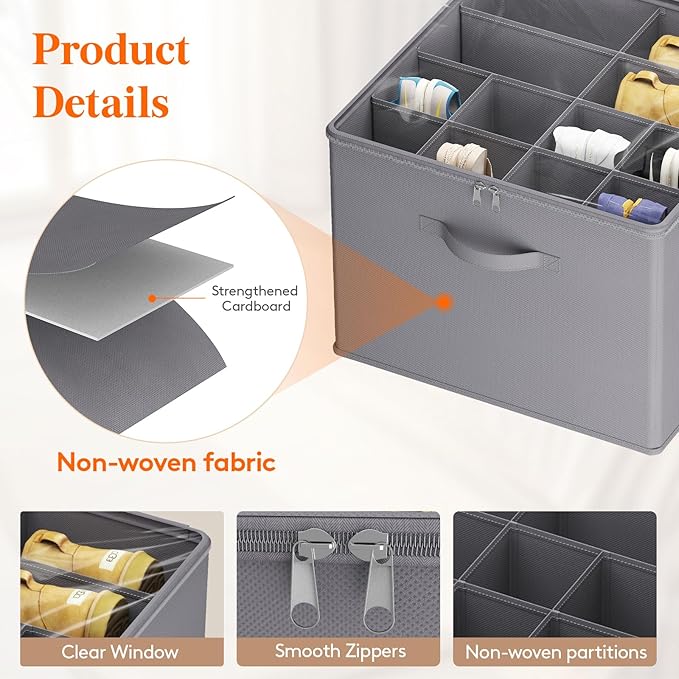 Lifewit Shoe Storage Organizer for Closet Fits 12-16 Pairs, Fabric Large Shoe Box Storage Containers with Clear Cover, Foldable Bins Fit for Boots Heels Sneakers 17"(L) x 17"(W) x 12.5"(H) 1 Pack Gray