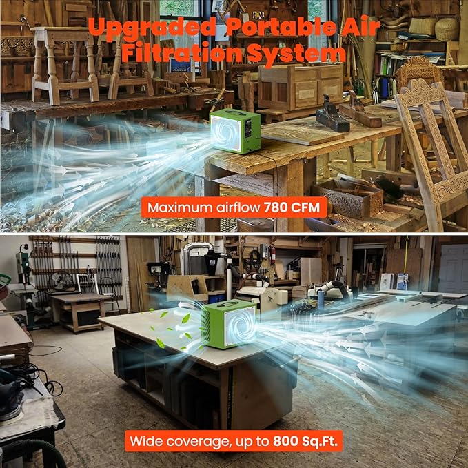 Abestorm Tabletop Dust Collector for Woodworking, Portable Intake Air Filtration Systems, Movable Air Filter with Timer Function, Ideal for Garage Works Shop and Room Renovations