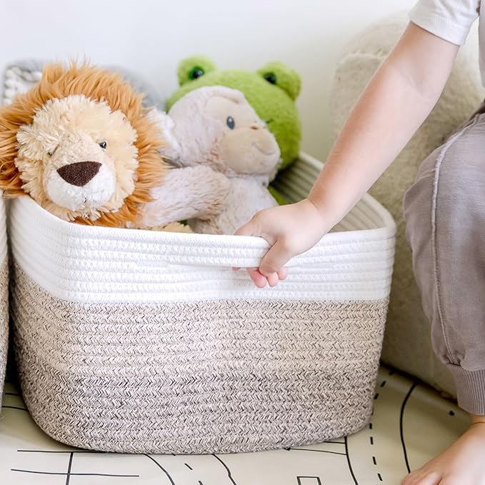 NaturalCozy Storage Baskets 16.8”x13”x7.6” Cotton Rope Woven Baskets for Organizing 3-Pack | Toy Storage Bins | Basket for Shelves, Laundry, Blanket, Clothes, Closet, Kitchen, Bathroom, Gifts