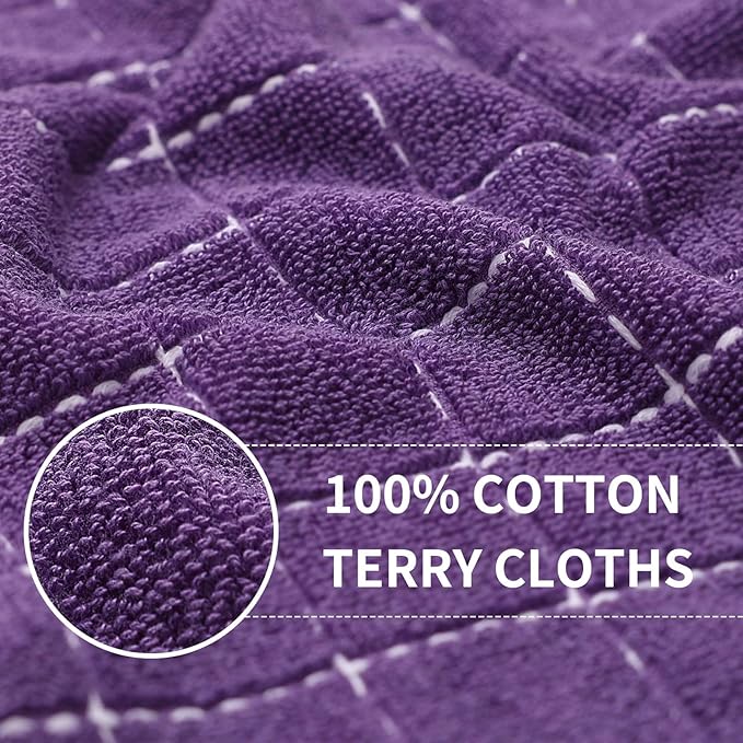Homaxy 100% Cotton Terry Kitchen Towels(Purple, 13 x 28 inches), Checkered Designed, Soft and Super Absorbent Dish Towels, 12 Pack