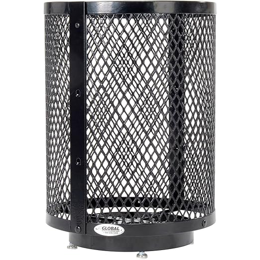Global Industrial Outdoor Diamond Steel Trash Can with Rain Bonnet Lid, Raised Base and Plastic Liner, 36 Gallon Capacity, Black, Thermoplastic Coating, 23-1/2" Diameter, 43-1/2"H