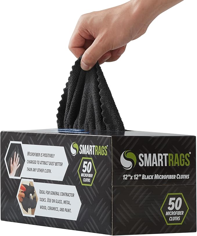 Arkwright Smart Rags in Box - (Pallet of 14400) Lint Free Microfiber Cleaning Cloth, Scratch & Streak-Free, Dispensable Wash Towels for Cars, Window Glass, and Auto Shop, 12 x 12 in, Black