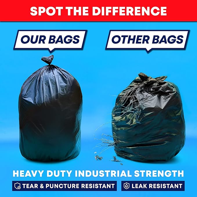 Tasker 30-33 Gallon Trash Bags Heavy Duty (MegaValue Pack 250 Count) Large Black Garbage Bags 30 Gallon - 32 Gallon - 33 Gallon- 35 Gallon. High Density Bags