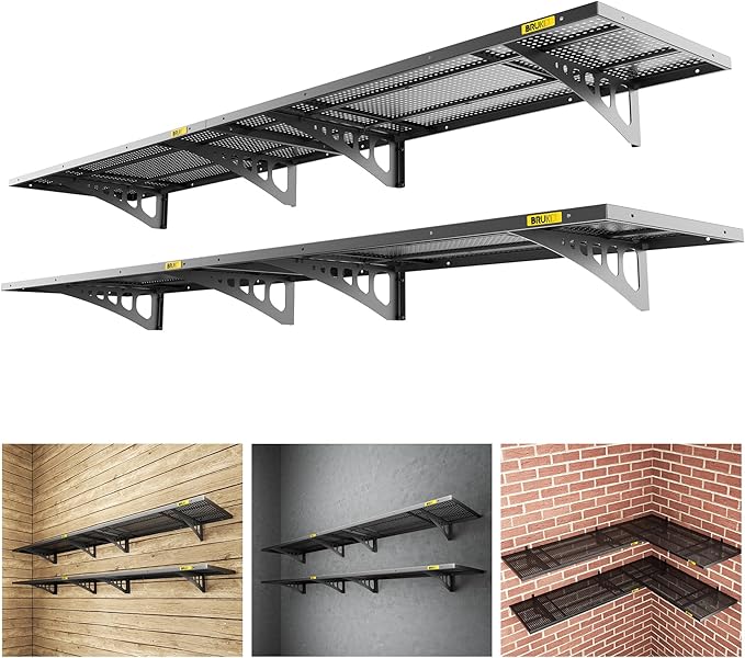 4Pack 1.64x4ft Adjustable Metal Garage Wall Shelving Heavy Duty Garage Storage Shelf Wall Mounted Black