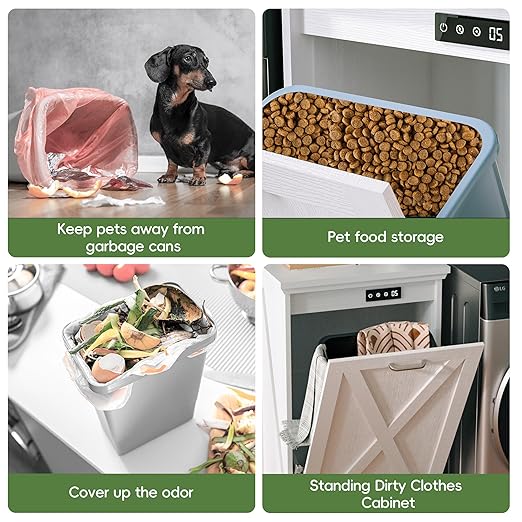 Betterhood Tilt Out Trash Can Cabinet, Hidden Trash Bin with Deodorizing & Negative Ion System, Pet-Proof Kitchen Waste Cabinet for Kitchen, Dining Room, Living Room (White, 1 * 10 Gallons)