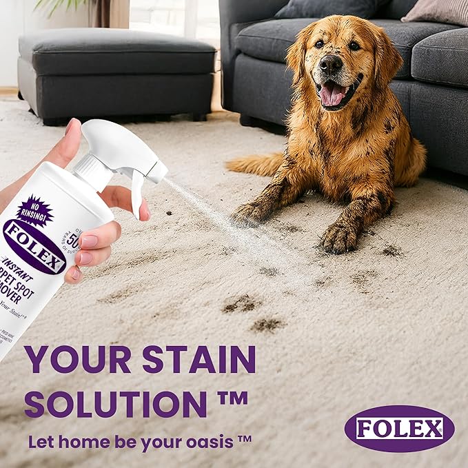 FOLEX Instant Carpet Spot Remover 32 oz – Powerful Stain Remover for Carpets, Upholstery & Rugs – Eliminates Pet Stains, Grease, Red Wine, Food, Makeup & More – With Reusable Cleaning Cloth – 3 Pack