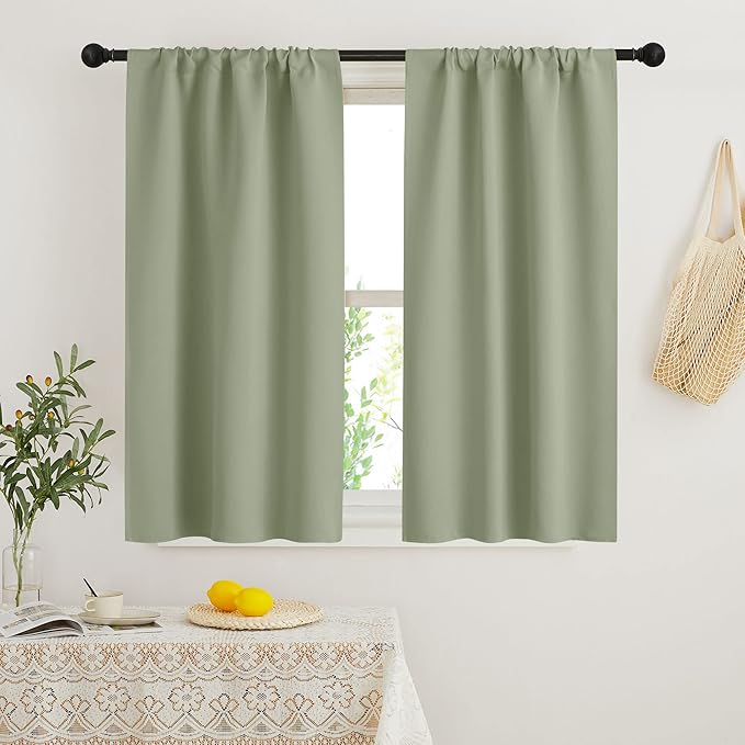 RYB HOME Short Curtains 45 inch 2 Panels Set, Room Darkening Small Window Drapes Thermal Insulated Cafe Curtains for Kitchen Dorm Transit Van, W 29 x L 45 inch, Sage Green