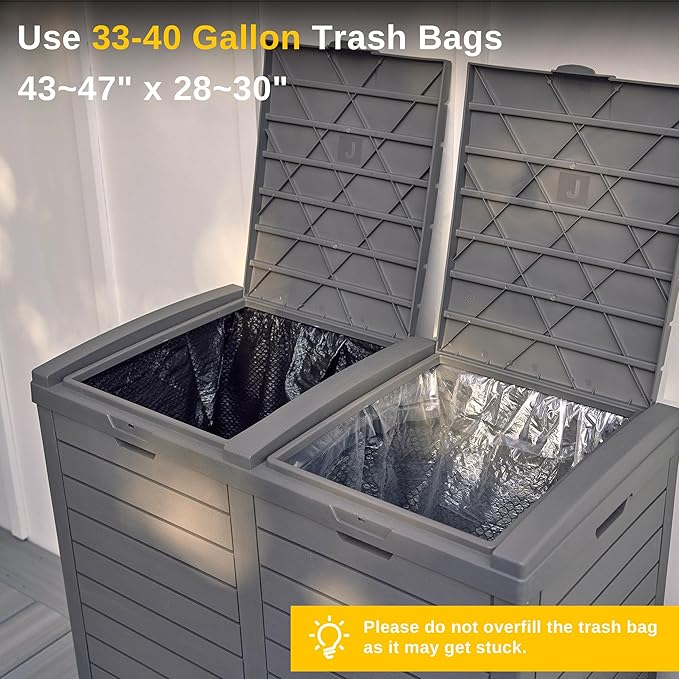 EAST OAK 76 Gallon Outdoor Trash Can | Waterproof Resin Garbage Can with Tiered Lid & Drip Tray | Outside Trash Bin for Patio | Kitchen, Backyard & Deck | Gray Color