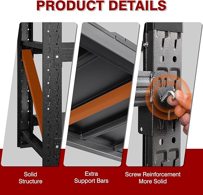 8000LBS Metal Steel Storage Shelves - 68" W Black 4 Tier Heavy Duty Rack Commercial Industrial Shelving with Adjustable Shelf for Basement Garage Warehouse - 68" W x 24" D x 63.4" H