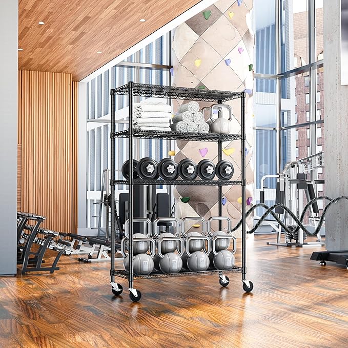 IZEUK Heavy Duty Garage Shelving, 4 Tier Wide Metal Storage Shelf Rack, Adjustable Utility Organizer for Basement, Warehouse, Garage, Black, 23.6" D x 53.1" W x 73.6" H