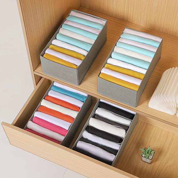 4 Packs T-shirt Drawer Organizers for Clothing,10 Grids Compartment Wardrobe Storage Box, Clothes Organizer for Folded Clothes, T-shirt, Legging-15.75''x9.06''x5.91''