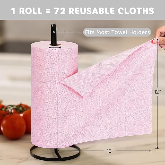 Matthew Microfiber Cleaning Cloth Roll 72Pack (12" x 12") Reusable Paper Towels&Washable Tear Away Towels,Ultra Water Absorbent Lint&Streak Free Cleaning Rags for Glass,Dishwash,Bathroom,Cars-Red