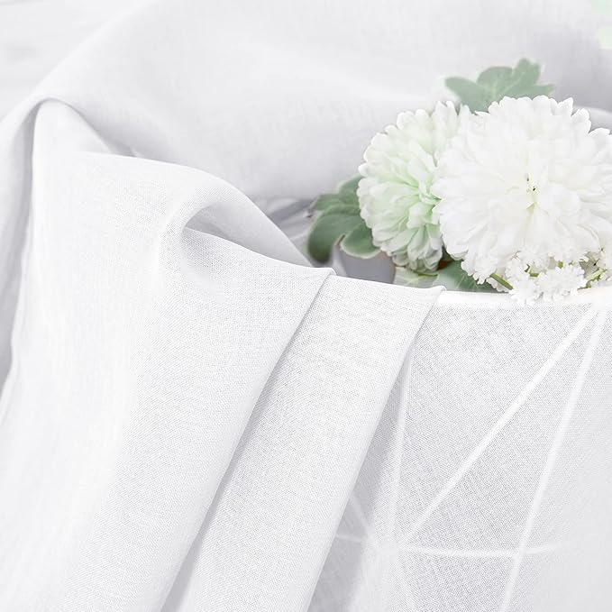 Tollpiz Sheer Tier Curtains Kitchen Linen Textured Half Curtain Sheers Light Filtering Rod Pocket Voile Bathroom Short Curtains for Farmhouse, 25 x 30 inches Long, White, Set of 2 Panels