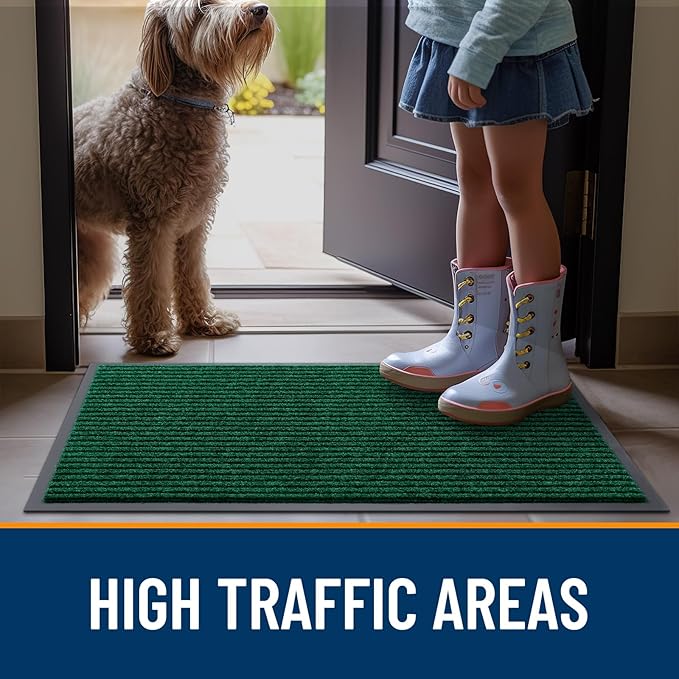 OLANLY Front Door Mat Indoor Outdoor Entrance, Waterproof Heavy Duty Doormat, Fade Resistant, Low Profile, Easy Clean Patio Porch Welcome Floor Mats for Entry, 59x23, Green
