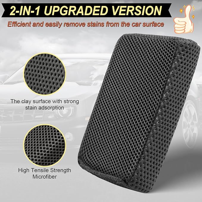 Car Wash Sponge,Dual Sided Car Clay Scrubber for Fast and Effective Removal of Paint,Light Overspray So On,Scrubbing and Clay Work,2-Pack