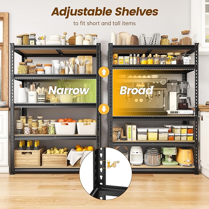 1980LBS Storage Shelves, 5-Tier Adjustable Pantry Shelves, Metal Shelving Unit for Kitchen, Pantry, Closet, Laundry, Garage,72.06" H x 35.55" W x 11.81" D