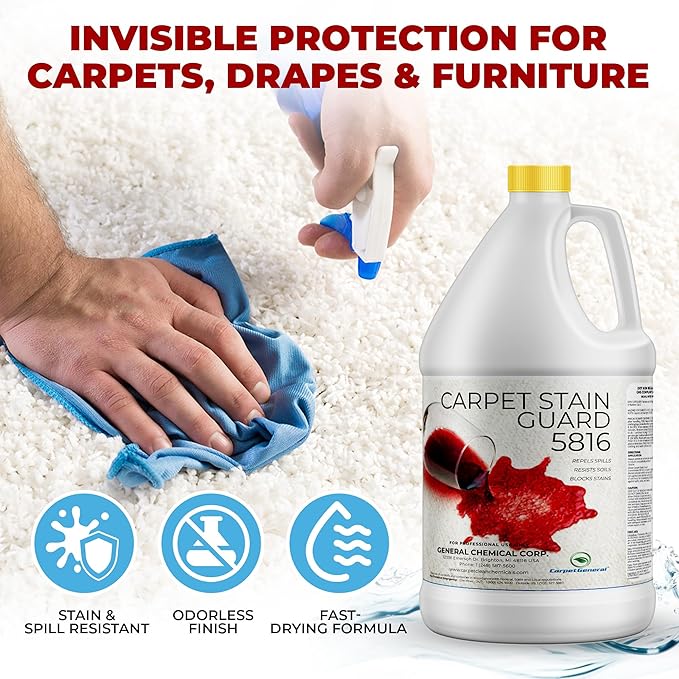 General Chemical Stain Shield Spray - Safe Fabric Protector Spray and Stain Guard 5816 for Upholstery, Carpets, Rugs, Drapes & More - Impermeable Protectant Spray for Outdoor & Indoor Use - 1 Gallon