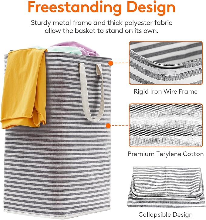 Lifewit 2 Pack Laundry Hamper Large Collapsible Laundry Baskets, Freestanding Waterproof Clothes Hamper with Easy Carry Handles in Laundry Room Bedroom Bathroom College Dorm for Adults, Black, 2 x 80L