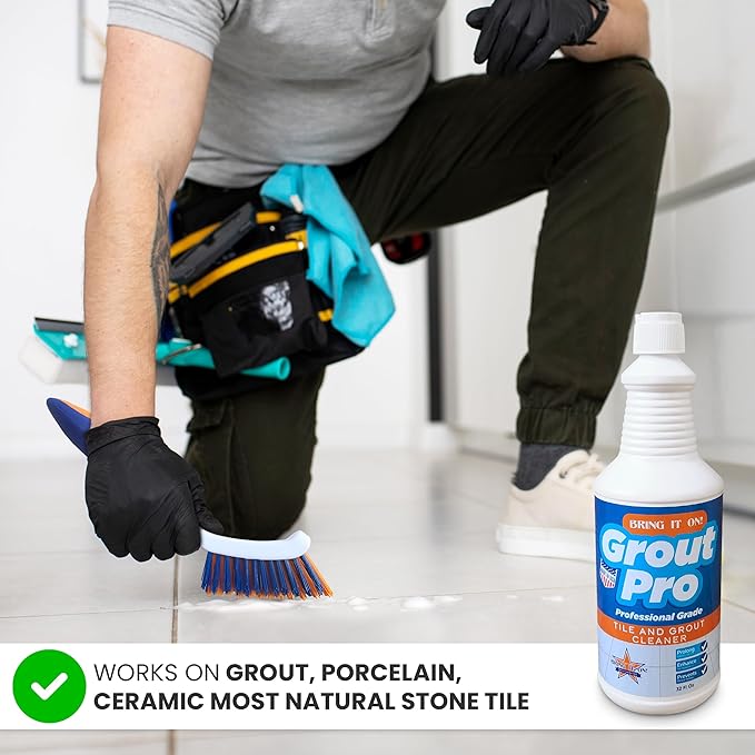 Bring It On Grout Pro Tile and Grout Cleaner – 32fl oz Grout Cleaner for Shower Tile – Deep Cleansing Whitening and Brightening Kitchen and Bathroom Floor Cleaner – Prevents Mineral Buildup