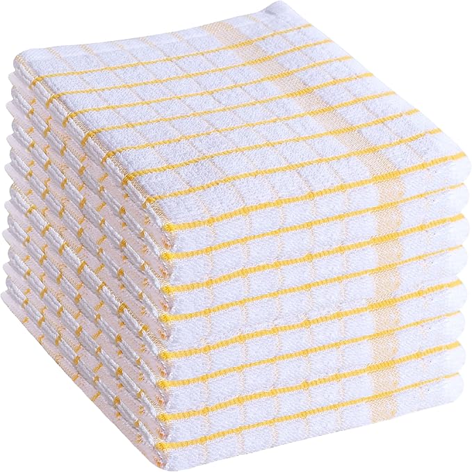 AMOUR INFINI Kitchen Dish Cloths Set of 8 - Ultra Soft, Highly Absorbent, Quick-Drying Terry Cotton Dishcloths 12"x12" Inch Wash & Cleaning Cloths for Kitchen & Dishwashing (Yellow)
