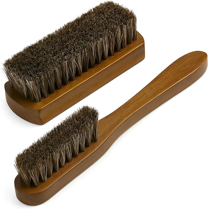 TAKAVU Leather & Upholstery Cleaning Brush Set, 100% Horse Hair Bristle, to Clean Car Seats & Leather Sofas, for Alcantara, Interiors, Furniture, Boots, Shoes, Bags and More