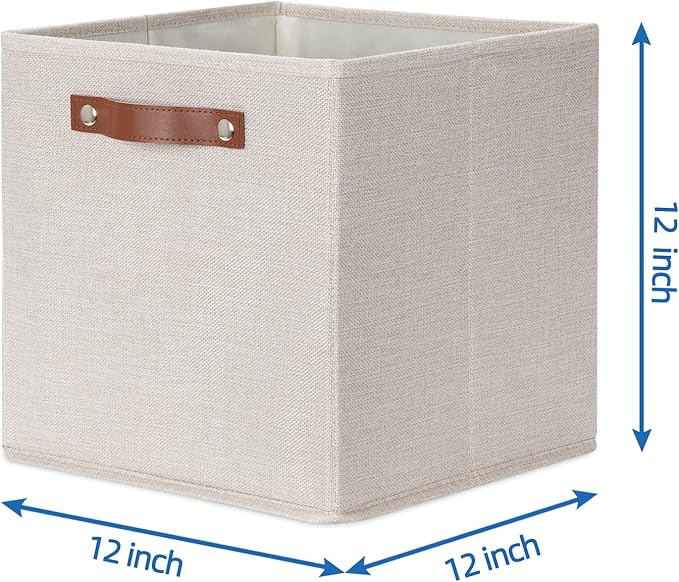 Temary Cube Storage Bins 12 Inch Storage Cubes 4PCs Fabric Organizer Bins Boxes with Handles, Sturdy Collapsible Closet Storage Organizer for Shelf, Bedroom, Cabinet (Beige, 12 x 12 x 12)