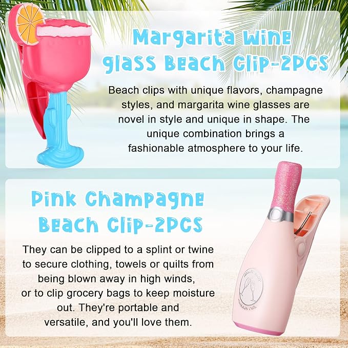 Sieral 8 Pcs Beach Towel Clips Beach Chair Pool Clips for Chairs Plastic Windproof Holder Funny Decorative Clothespins for Patio Accessories Summer, 4 Styles(Cool Style)