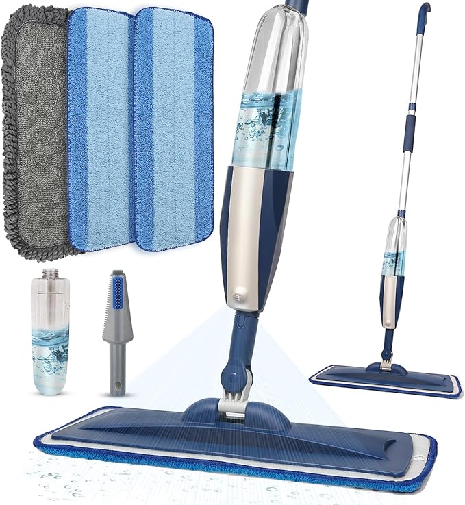 Mops for Floor Cleaning Wet Spray Mop with 14 oz Refillable Bottle and 3 Washable Microfiber Pads Home or Commercial Use Dry Wet Flat Mop for Hardwood Laminate Wood Ceramic