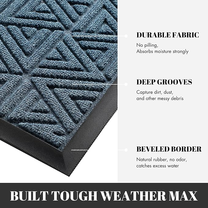Yimobra Outdoor Mats for Front Door 29.5x17, All-Weather Waterproof Non-Slip Outdoor Door Mat Outside Eentrance, Garage/Patio Entryway Indoor Doormat, Easy Clean, Mix Blue