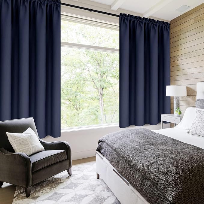 DWCN Navy Room Darkening Blackout Curtains - Thermal Insulated Privacy Energy Saving Window Curtain Drapes 38 x 54 inch Length, Set of 2 Bedroom Living Room Curtains