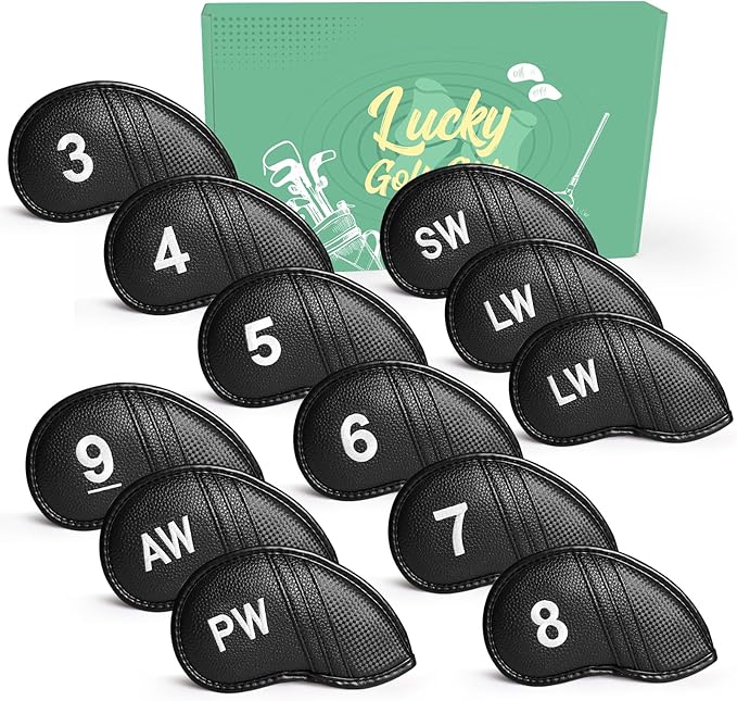 Amy Sport Golf Iron Head Covers Value 12 Pcs Set Thick Synthetic Leather, Protection Weatherproof Club Headcover Fit Universal Main Iron Wedge Golf Clubs for Men Women