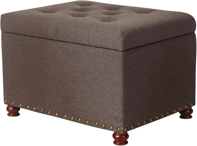 Joveco Storage Ottoman Linen Tufted Bench, Rectangular Footrest Footstool Coffee Table Seat for Living Room Bedroom, Coffee