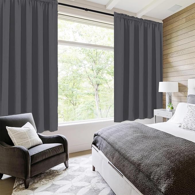 DWCN Bedroom Blackout Curtains 70 x 63 Inches Length 2 Panels Set, Solid Thermal Insulated Energy Saving Rod Pocket Window Treatment Curtains Blackout Drapes (W70 x L63 Inch, Dark Grey)