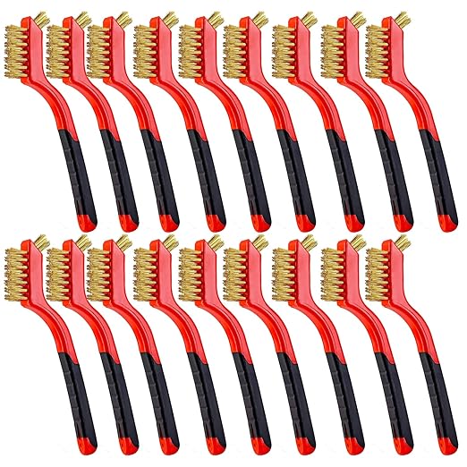 Wire Scratch Brush Set Soft Grip for Rust, Dirt & Paint Scrubbing with Deep Cleaning (18, 18PCS - Brass Wire)