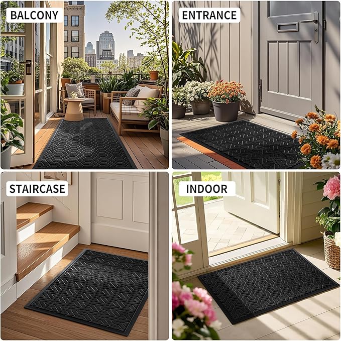 Yimobra Large Door Mat Outside Entrance 47x32, Waterproof Heavy Duty Outdoor Mats for Front Door, Non Slip Rubber Entry Mat for Garage Patio, Easy Clean, Black
