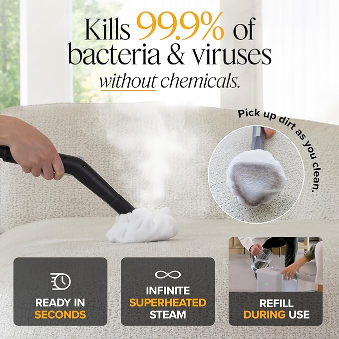 Dupray Neat Plus Steam Cleaner with 17-Piece Accessory Kit. A powerful multi-purpose steamer designed for deep cleaning floors, upholstery, grout, and more. *Kills 99.9% of Bacteria & Viruses