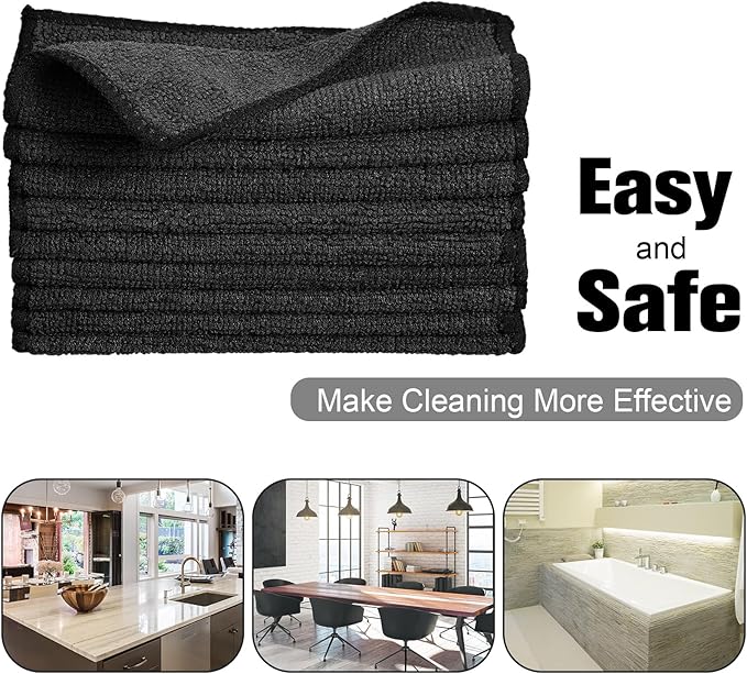 Tanlade Microfiber Cleaning Cloth 6"x6" Cleaning Rags Reasonable Kitchen Towels Microfiber Towels Cars Wash Dry Erase Cloth (Black,30 Pcs)