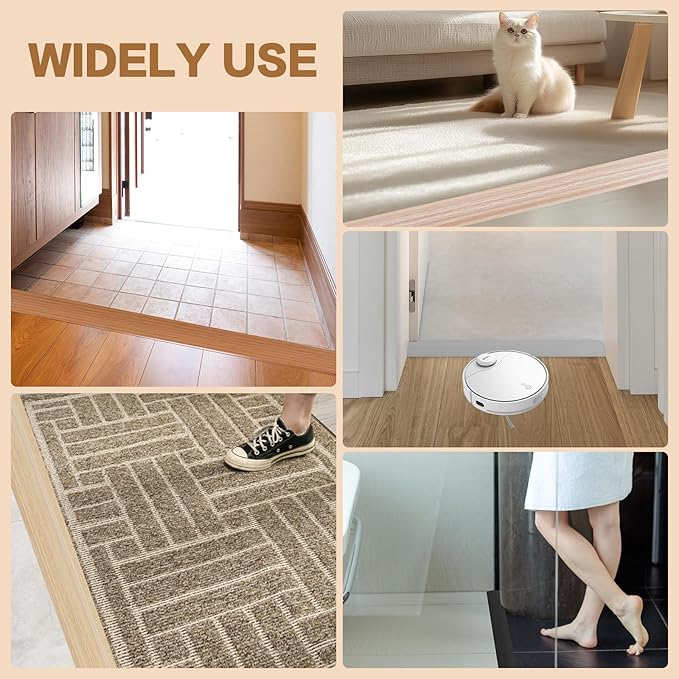 Floor Transition Strip Vinyl Door Threshold Ramp Self Adhesive Carpet Edging Strip Doorway Edge Trim, Overlap Edge Reducer for Laminate Carpet, Floor, Tile (Yellow Wood, 1/5" to 2/5", 6.6Ft)
