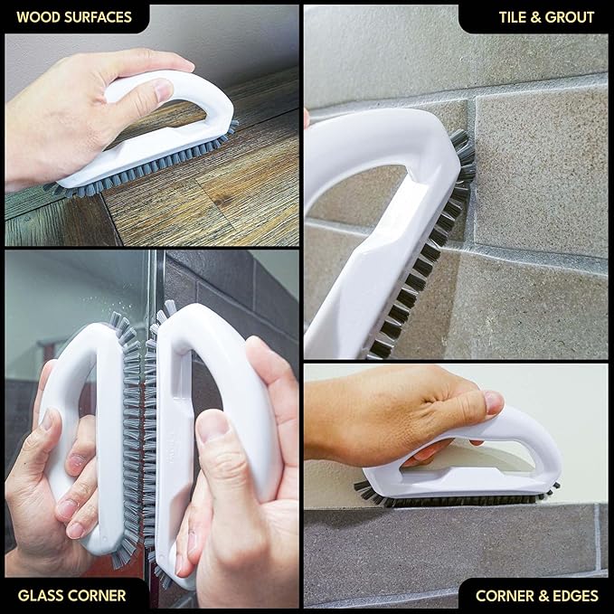 Grout Brush with Stiff Nylon Bristles, Heavy Duty Hand Grout Scrub Brush for Cleaning Baseboards, Floor, Corners, Tiles, Shower, Bath Tub, Floor, Tiles and Other Surfaces