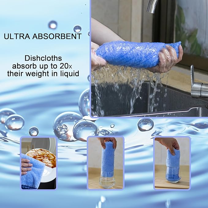 kimteny Kitchen Cloth Dish Towels, 13x28 Inches Premium Dishcloths, Super Absorbent Coral Velvet Microfiber Cleaning Cloths, Fast Drying Rags for Washing Dishes (13x28-12 Pack, Blue)