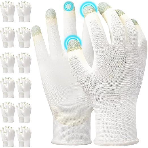 Kebada W1 Work Gloves for Men and Women, PU Coated Safety Gloves with Grip, Touchscreen, Ideal for Warehouse Package Handling, Construction, Gardening, White X-Large