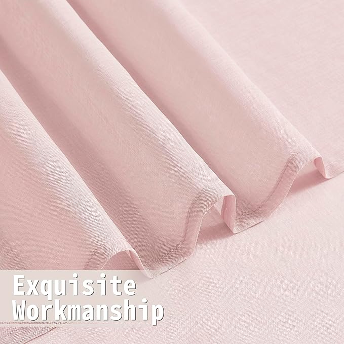 Tollpiz Small Sheer Linen Textured Curtain Sheers Doorway Light Filtering Voile French Door Rod Pocket Curtains, 25 x 40 inches Long, Pink, Set of 1 Panel
