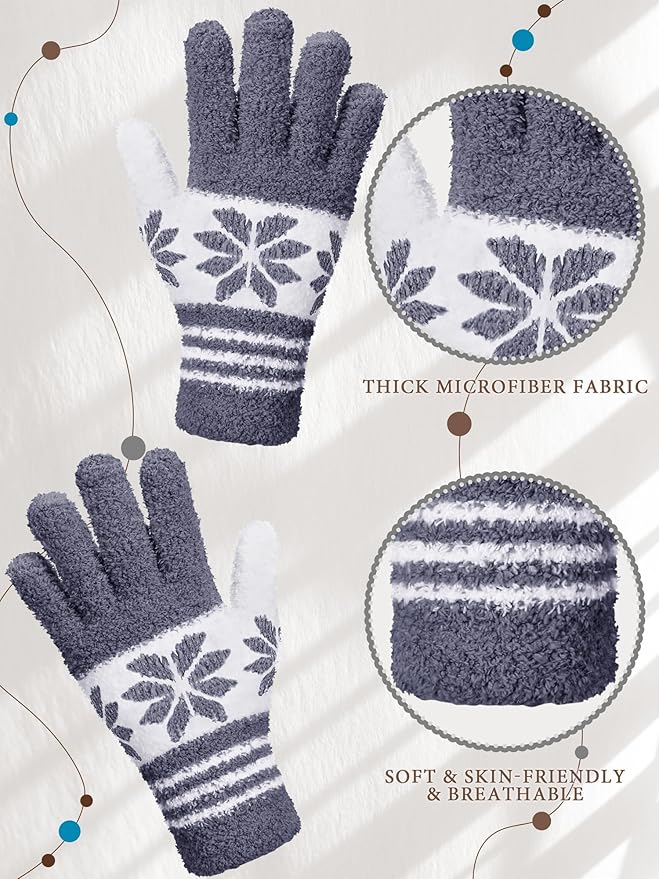 Patelai 3 Pairs Microfiber Plant Dusting Gloves Leaf Cleaning Gloves for Indoor Plants, Blinds, Furniture, House(Large,Snowflake Dark Blue, Gray, Khaki, White)