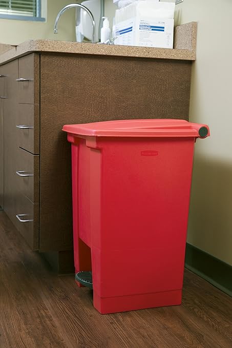 Rubbermaid Commercial Products Legacy Step-On Trash Can/Container, 12-Gallon, Red, Hands-Free Sanitary Use Garbage Can for Medical Waste in Hospitals/Lab/Emergency/Patient Rooms