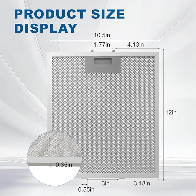 Range Hood Filter Replacement 12" x 10.5"W10169961A With 5-Layer Aluminum Mesh Fit for Whirlpool Stove vent filter for Kitchen Overhead Exhaust Fan Blocks Grease & Filters Oven Air (2PIC)
