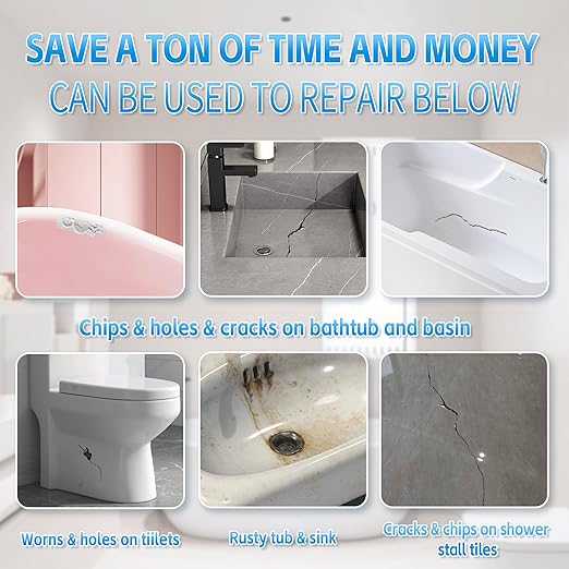 Tub Repair Kit White(Color Match), Fiberglass Porcelain Repair Kit for Acrylic, Ceramics, Enamel, Tile, Repairs Chips, Cracks, Scratches, Holes on Tub, Tile, Bathtub, Toilet, Sink, Shower Tray