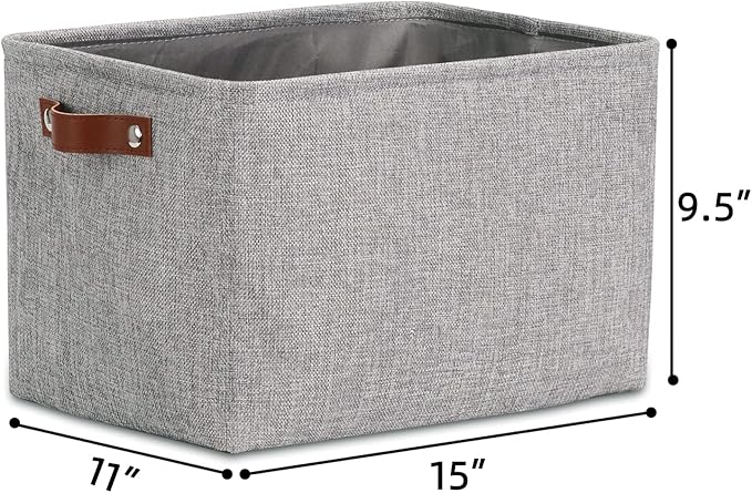 DULLEMELO Fabric Storage Basket for Shelves/Closets, Collapsible Rectangle Basket for Organizing Clothes, Toys, Towels, Books, Laundry, Nursery, Dog Toy Basket Empty (Gray)
