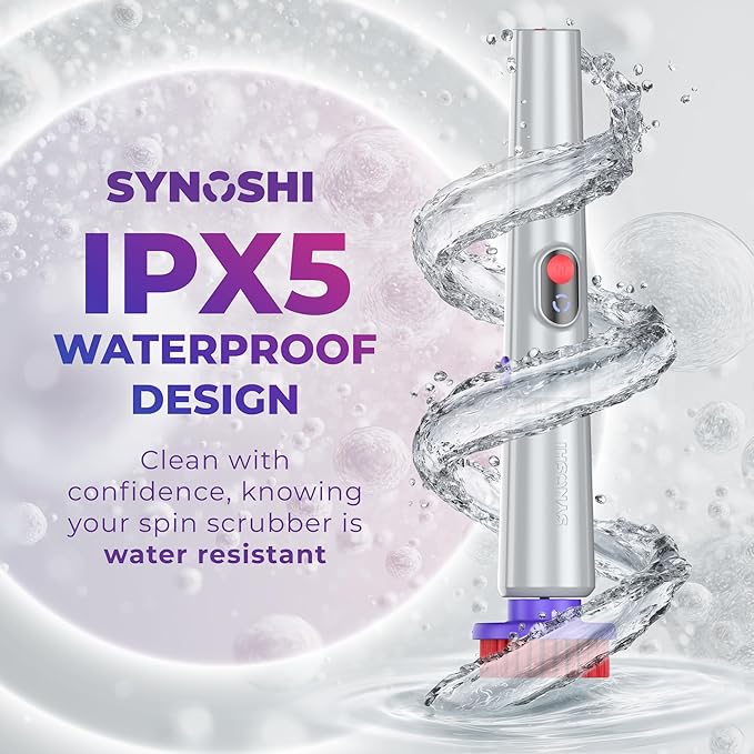 SYNOSHI PRO Electric Spin Scrubber, Cordless Cleaning Brush Bathroom Scrubber. Waterproof Shower Cleaner Brush with Adjustable Angles, 2 Speed, 180Min Work Time for Floor, Bathtub, Kitchen, Car, Tub