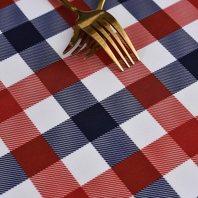 Waterproof Plaid Tablecloth Fabric - Round 50 Inch Classic Gingham Checker Table Cloth for Indoor/Outdoor Use - Buffalo Table Cover for Picnics, BBQs, and Parties